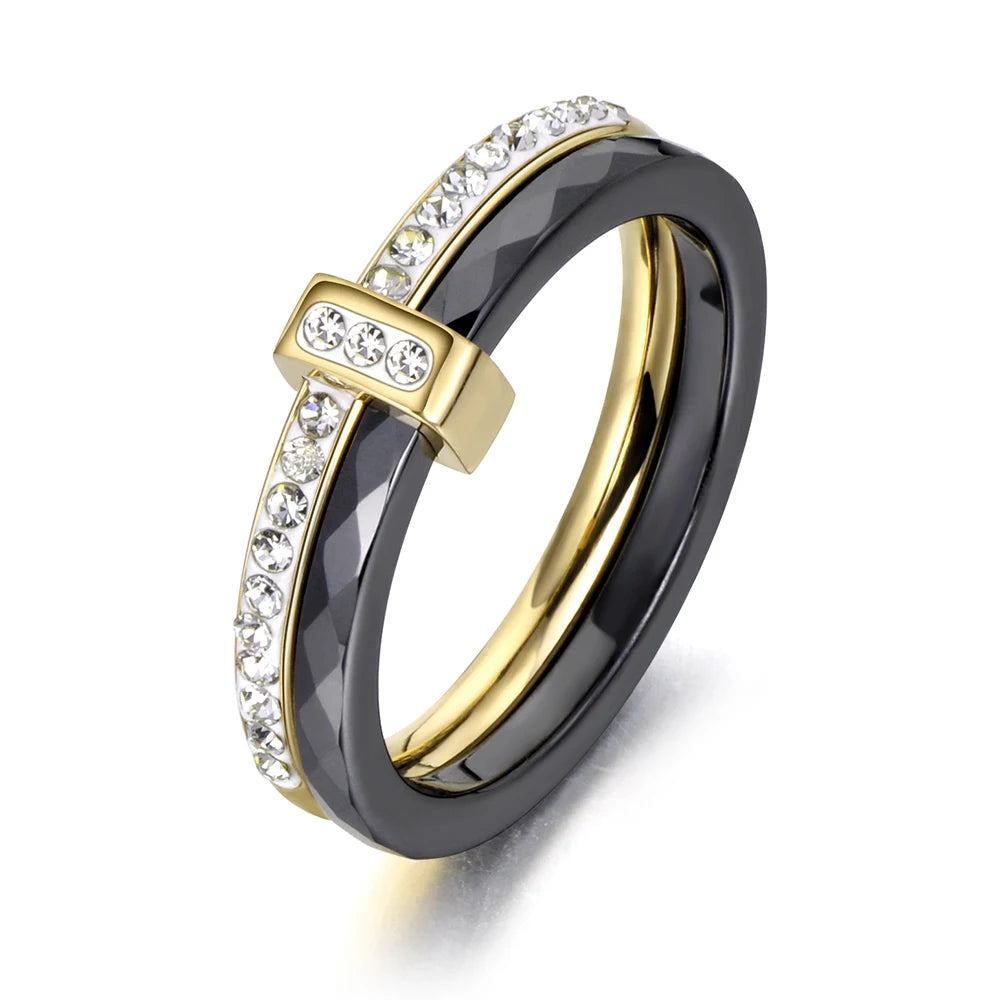 Ceramic Bridal Ring – Crystal Pave Wedding Band for Women