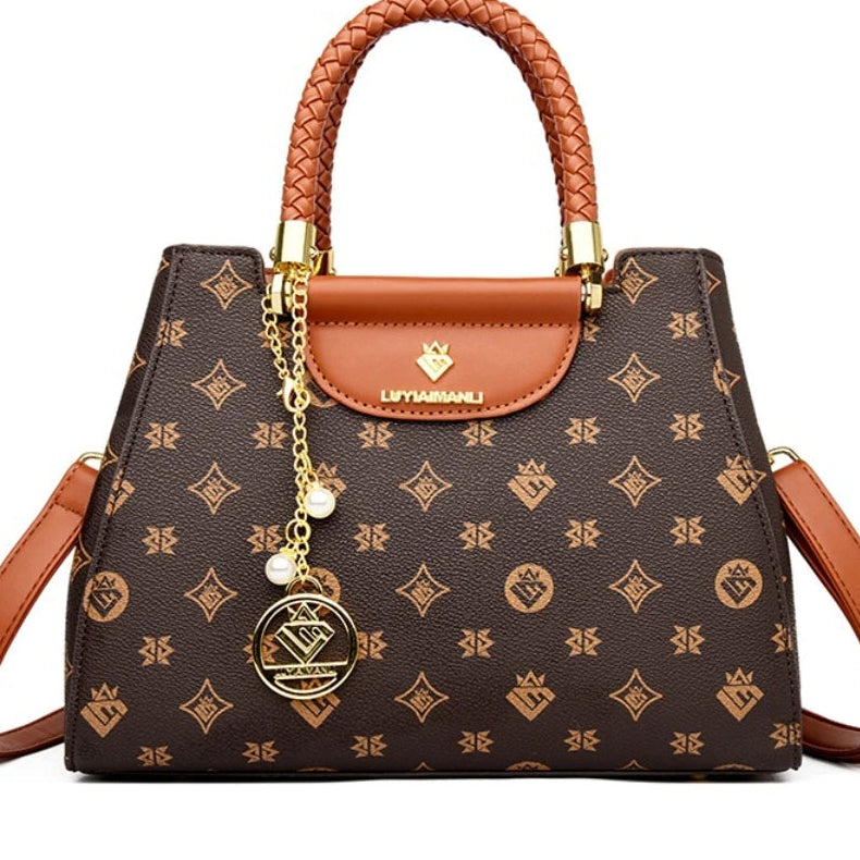 Woven Handle Leather Tote Bag for Women – Elegant Shoulder Crossbody Handbag