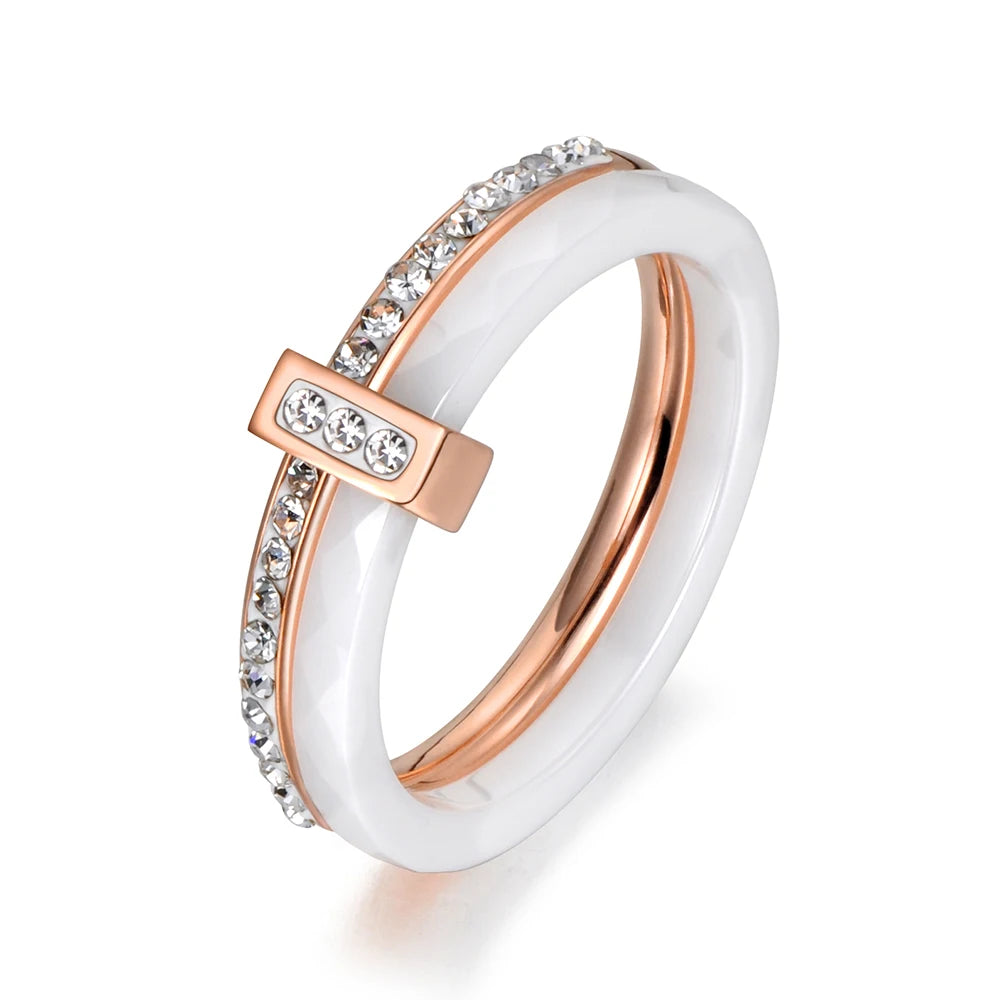 Ceramic Bridal Ring – Crystal Pave Wedding Band for Women