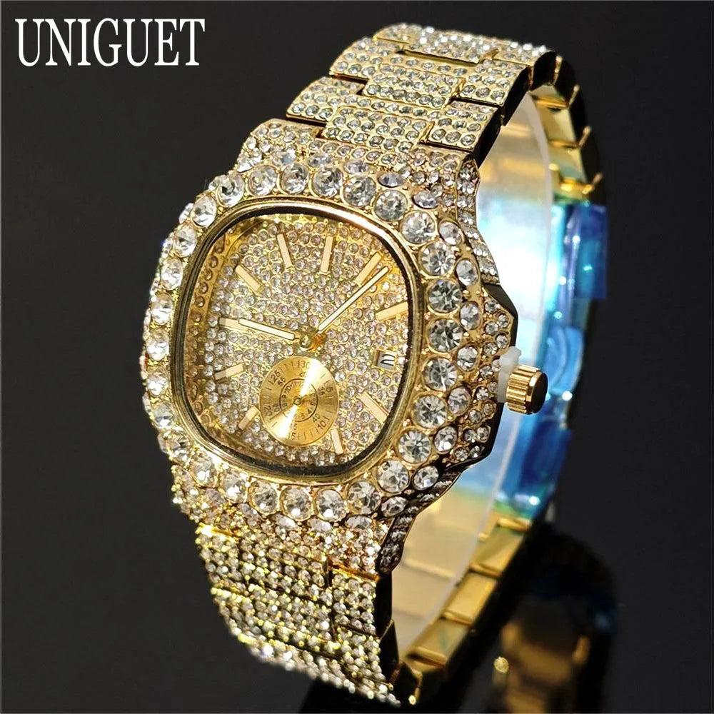 Iced Out – Luxury Diamond Men’s Gold Wristwatch