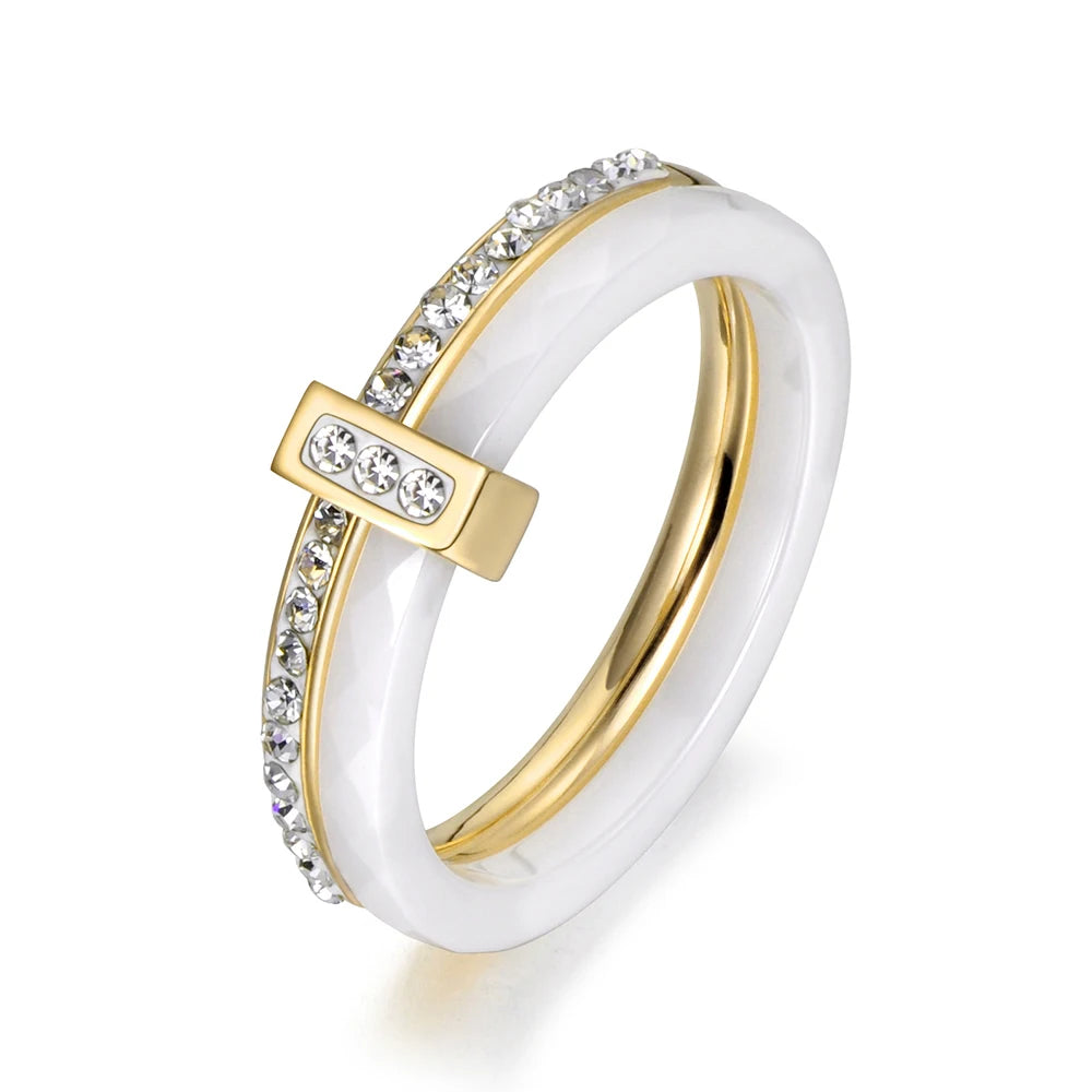 Ceramic Bridal Ring – Crystal Pave Wedding Band for Women