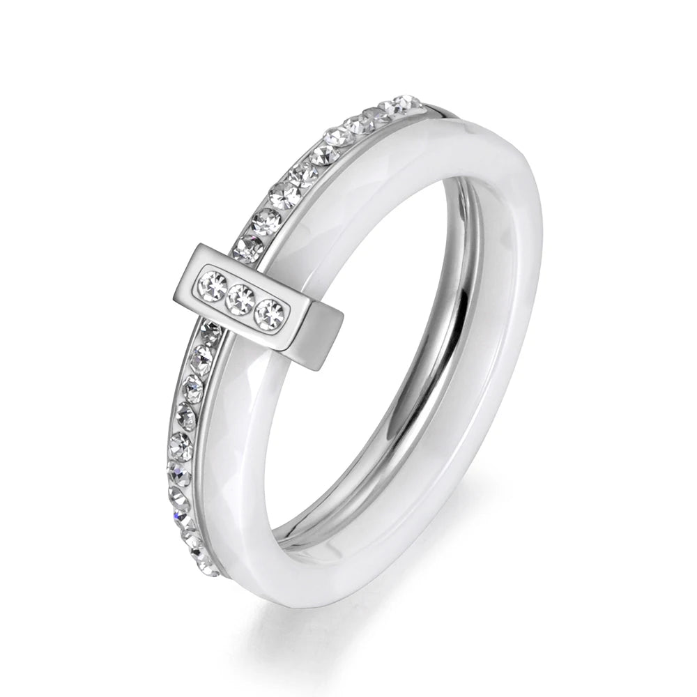 Ceramic Bridal Ring – Crystal Pave Wedding Band for Women